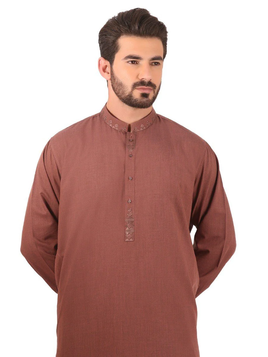 Men's Cool Rust Shalwar Kameez - EMTKS20S-40835 - Image 2