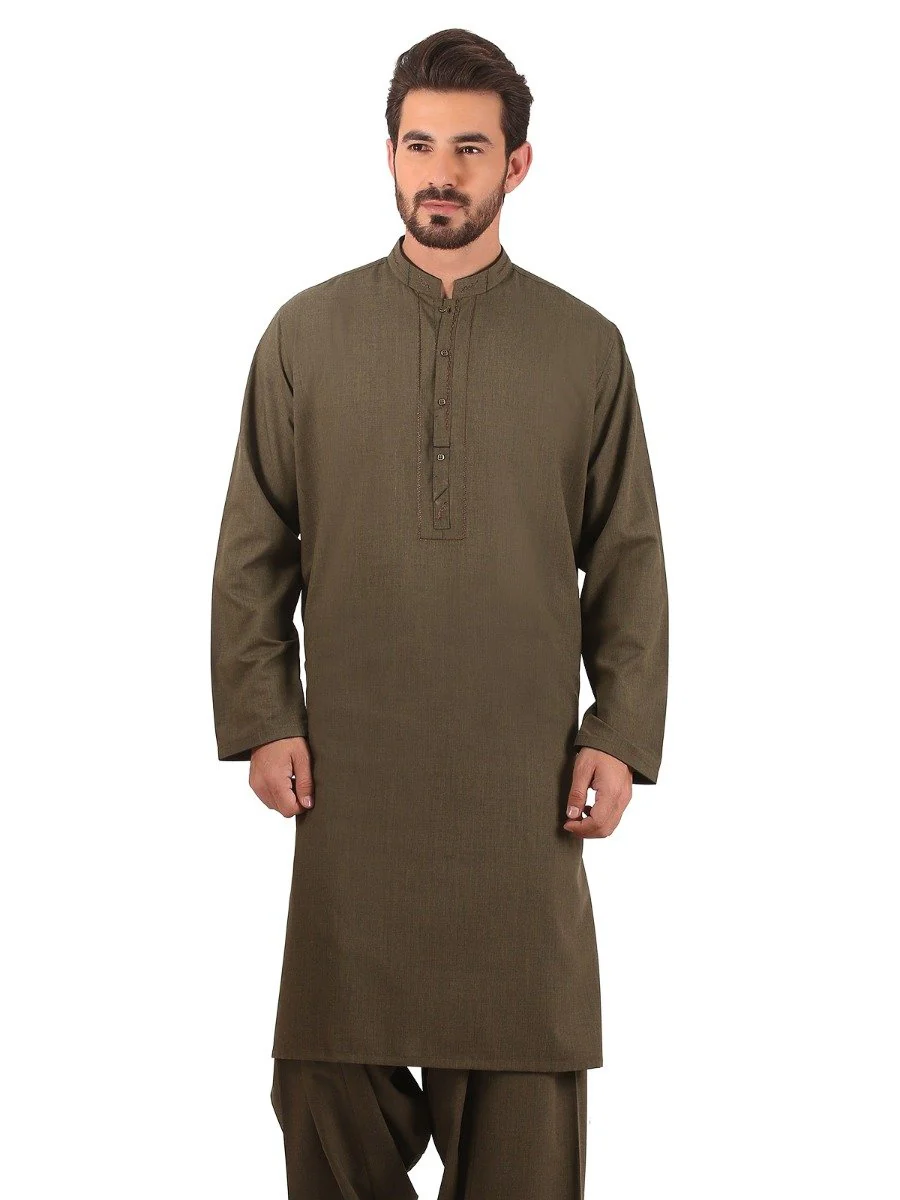Men's Olive Shalwar Kameez - EMTKS20S-40837
