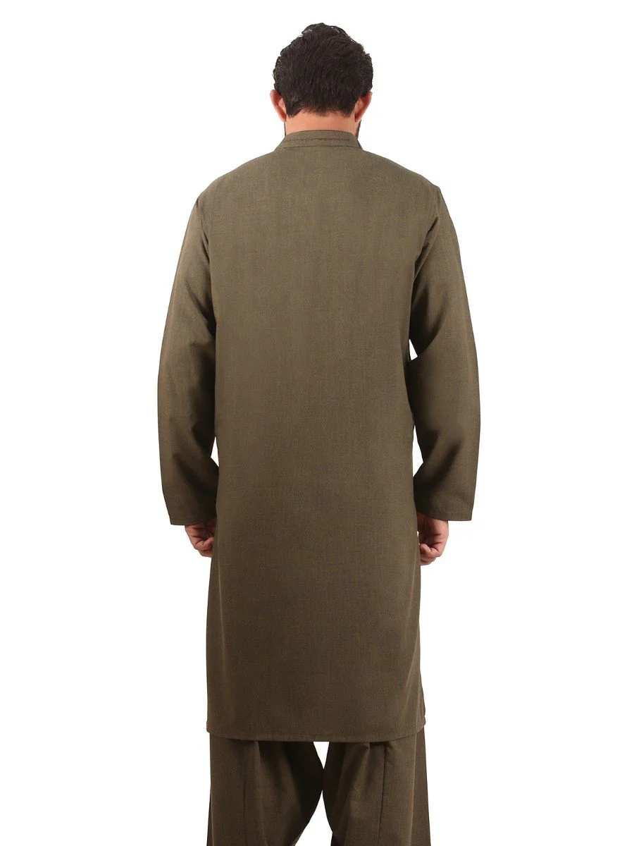Men's Olive Shalwar Kameez - EMTKS20S-40837 - Image 3