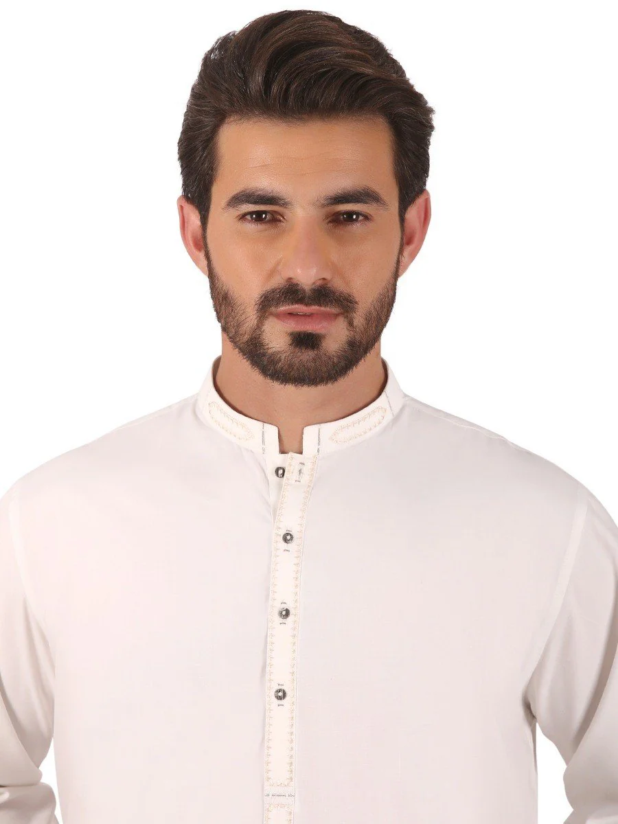 Men's Off White Shalwar Kameez - EMTKS20S-40845 - Image 2
