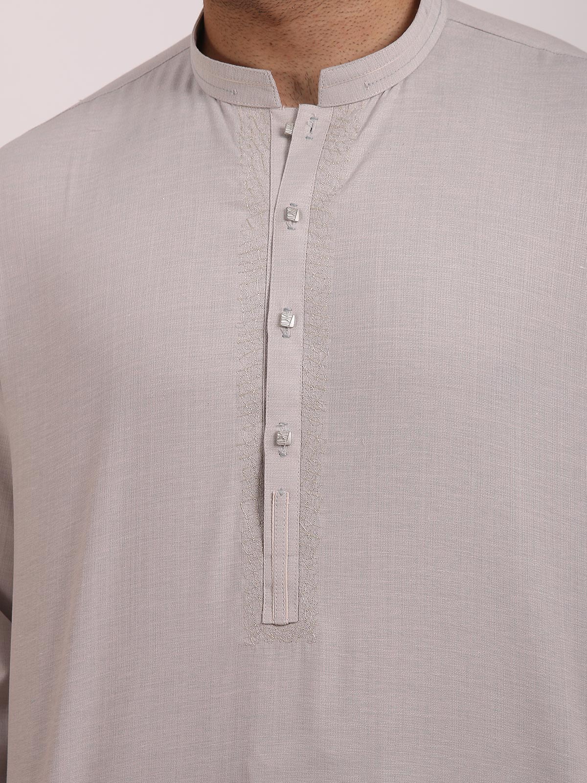 Men's Ash White Shalwar Kameez - EMTKS20S-40853 - Image 2