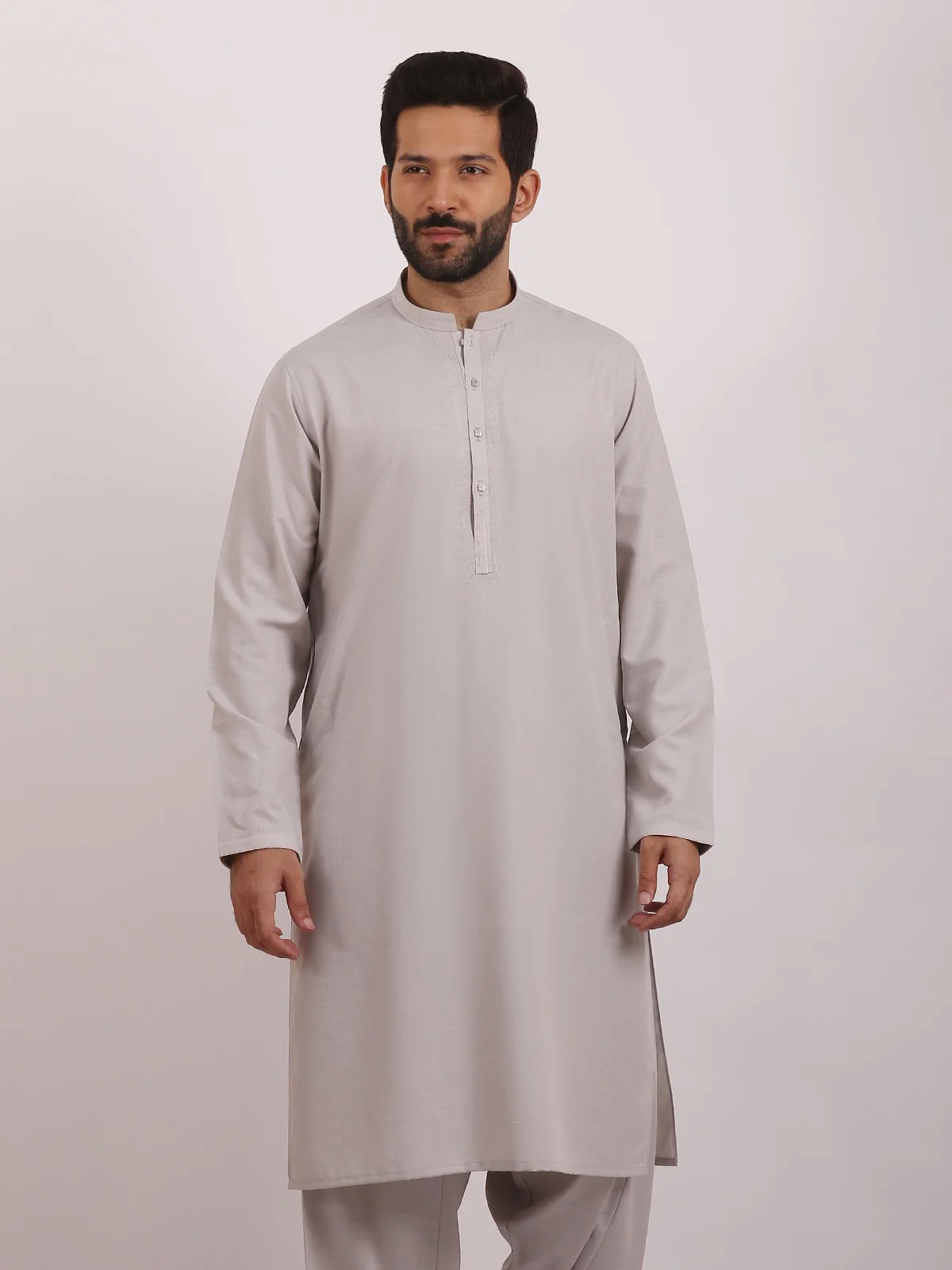 Men's Ash White Shalwar Kameez - EMTKS20S-40853 - Image 5