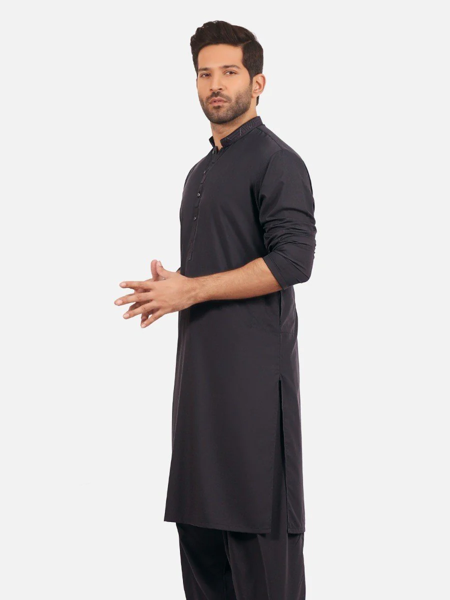 Men's Charcoal Shalwar Kameez - EMTKS20S-40859 - Image 2