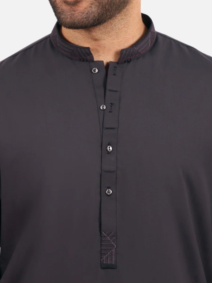 Men's Charcoal Shalwar Kameez - EMTKS20S-40859 - Image 3