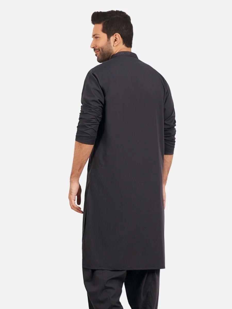 Men's Charcoal Shalwar Kameez - EMTKS20S-40859 - Image 4