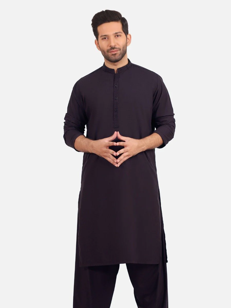 Men's Plum Shalwar Kameez - EMTKS20S-40860