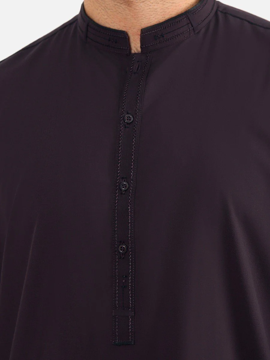 Men's Plum Shalwar Kameez - EMTKS20S-40860 - Image 3