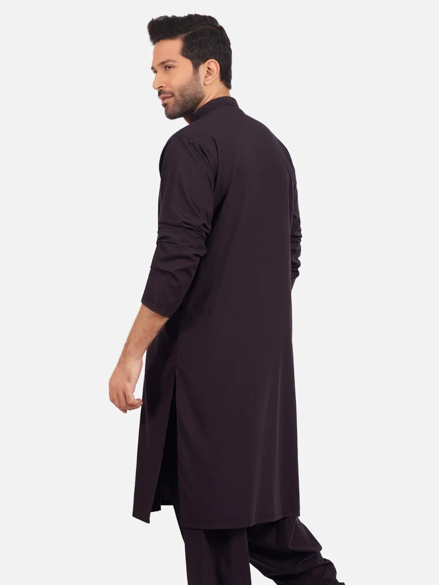 Men's Plum Shalwar Kameez - EMTKS20S-40860 - Image 4