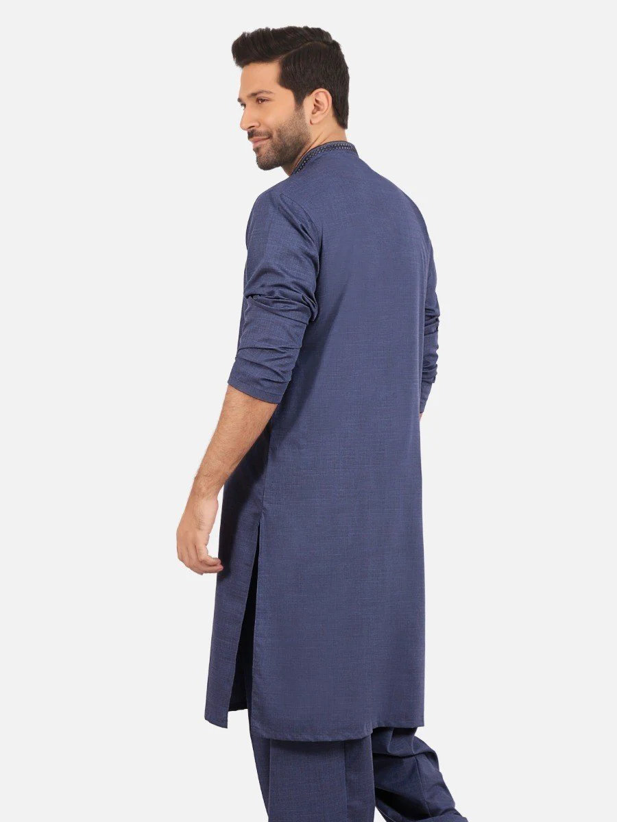 Men's Blue Shalwar Kameez - EMTKS20S-40862 - Image 3