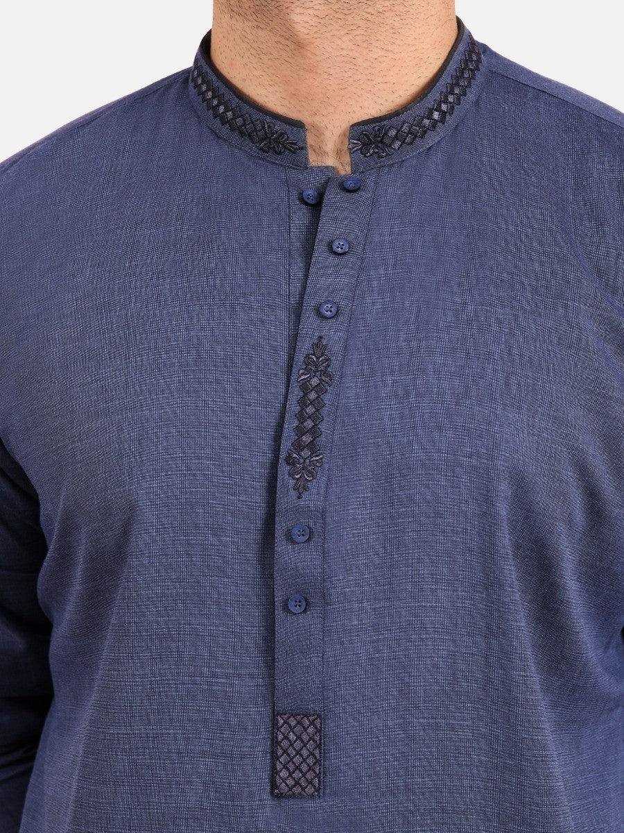 Men's Blue Shalwar Kameez - EMTKS20S-40862 - Image 4