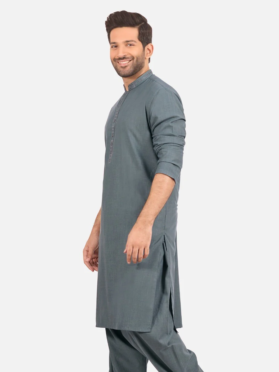 Men's Sea Green Shalwar Kameez - EMTKS20S-40867 - Image 2