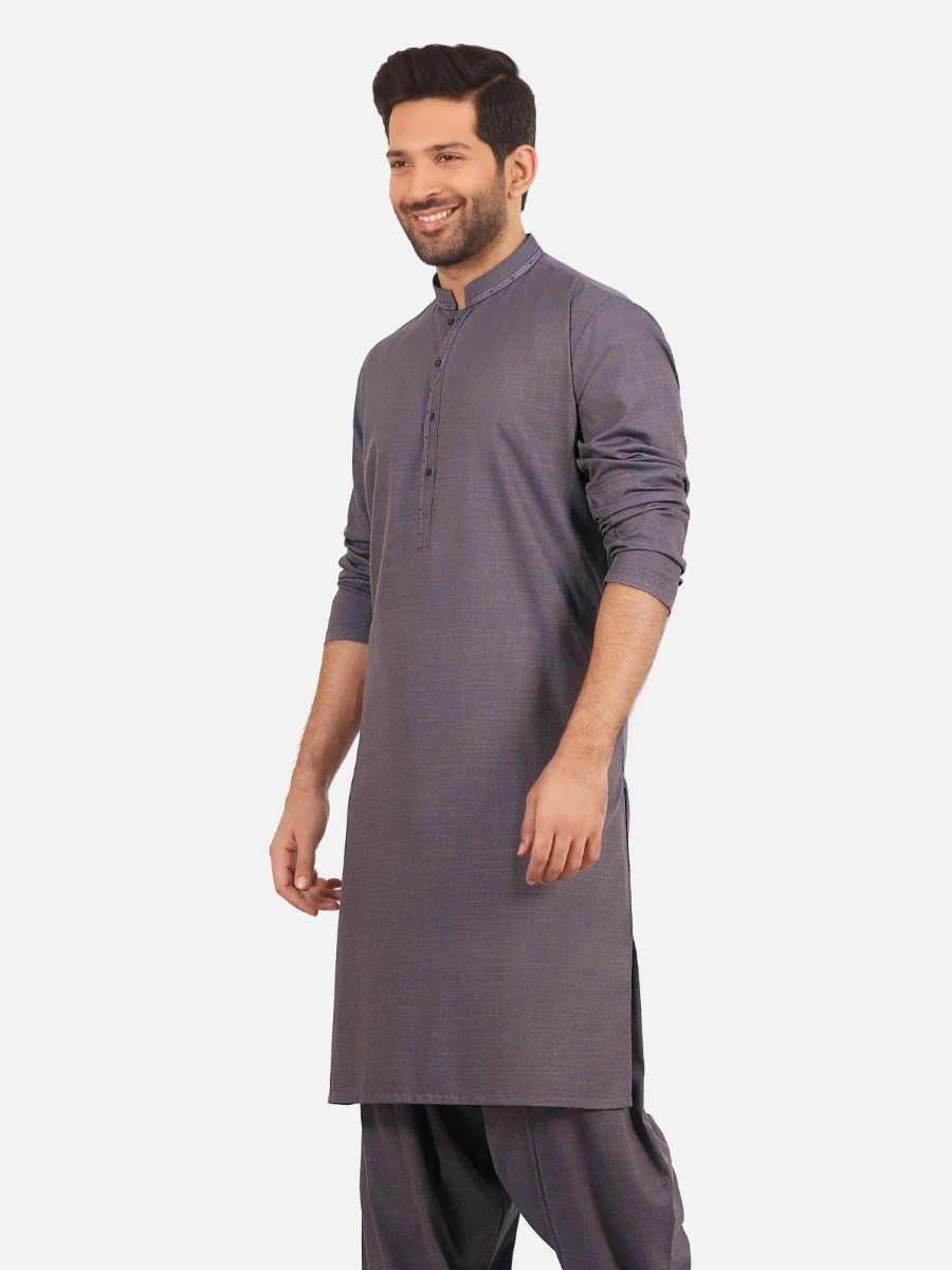 Men's Dull Plum Shalwar Kameez - EMTKS20S-40870 - Image 2