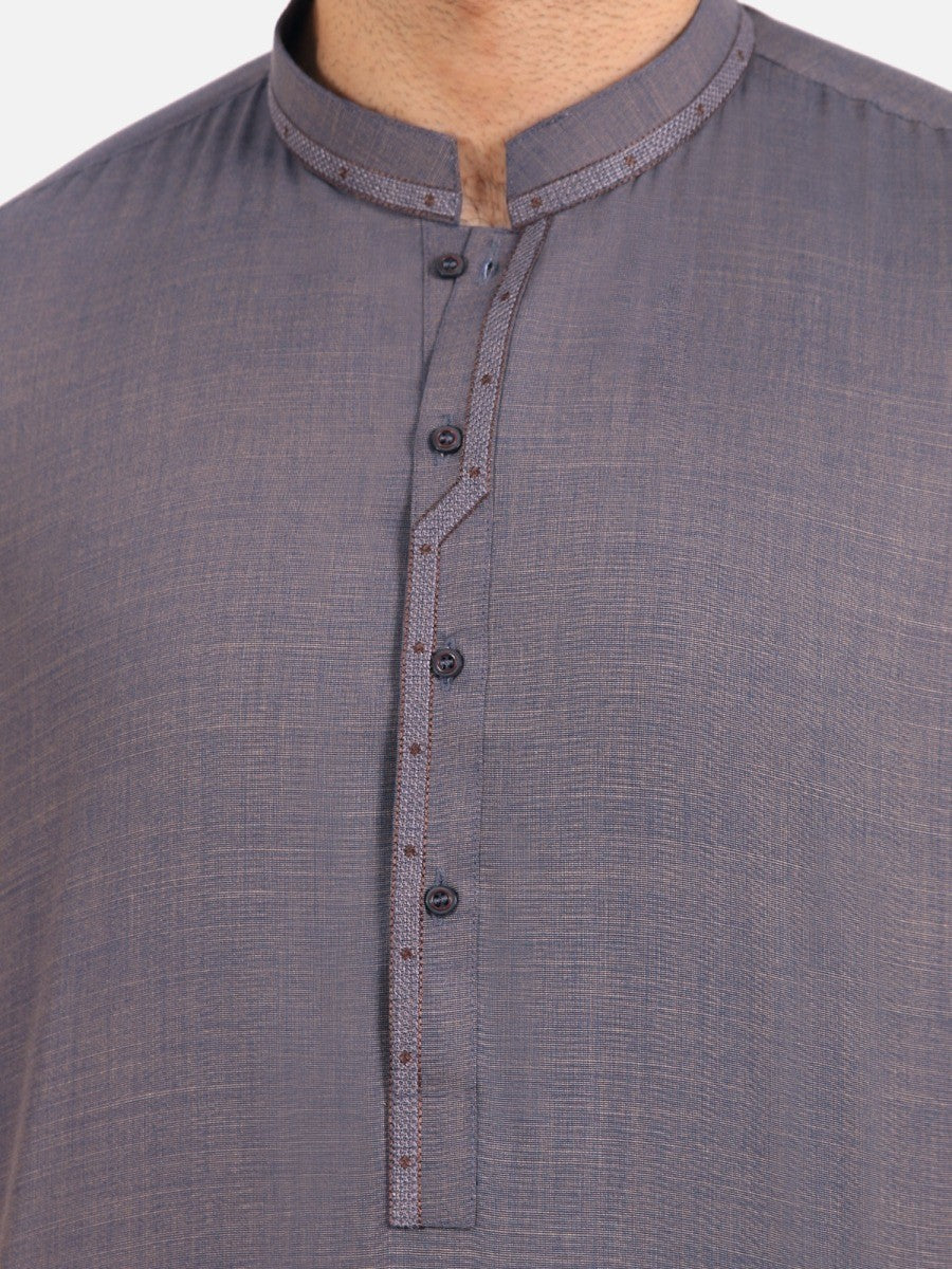 Men's Dull Plum Shalwar Kameez - EMTKS20S-40870 - Image 3