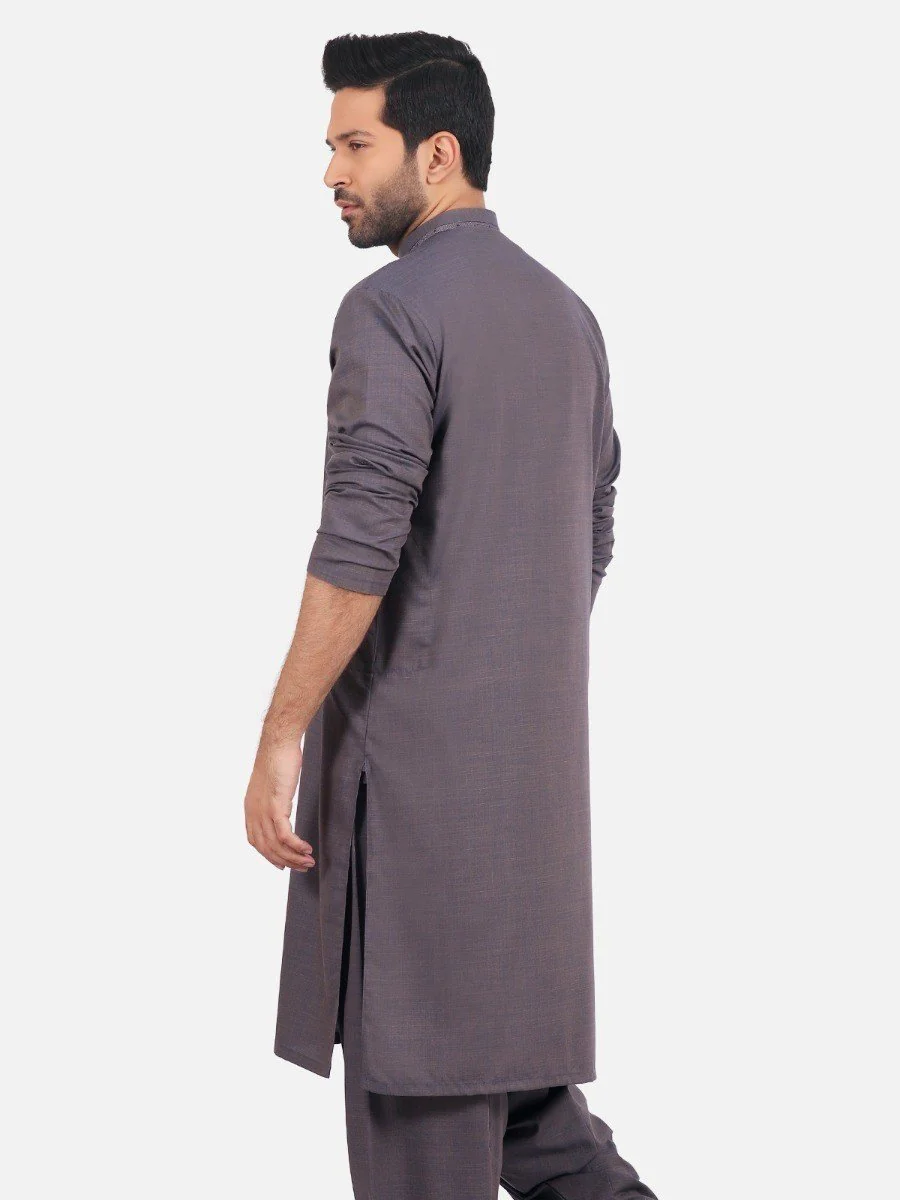 Men's Dull Plum Shalwar Kameez - EMTKS20S-40870 - Image 4