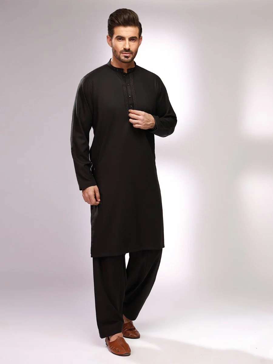 Men's Black Shalwar Kameez - EMTKS20S-40873