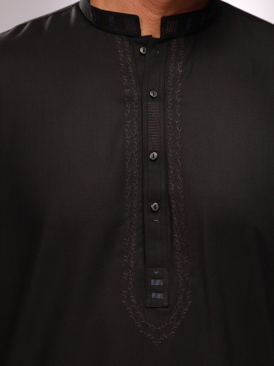 Men's Black Shalwar Kameez - EMTKS20S-40873 - Image 3