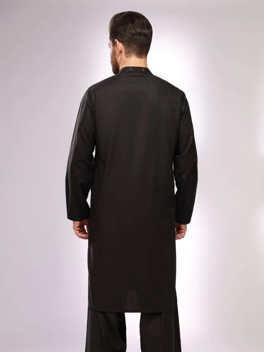 Men's Black Shalwar Kameez - EMTKS20S-40873 - Image 4