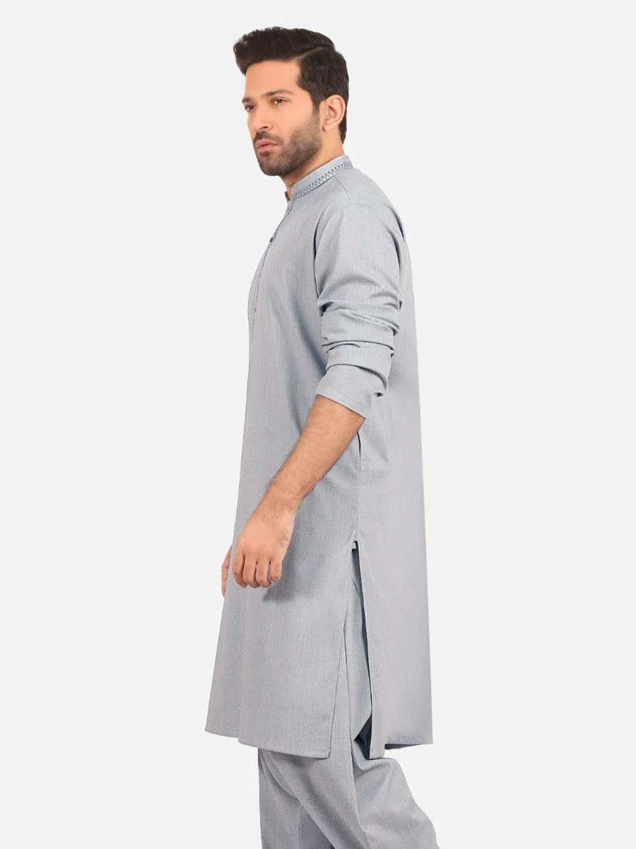 Men's Grey Shalwar Kameez - EMTKS20S-40874 - Image 2
