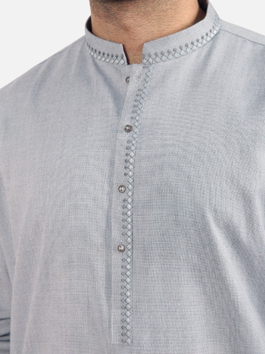 Men's Grey Shalwar Kameez - EMTKS20S-40874 - Image 3