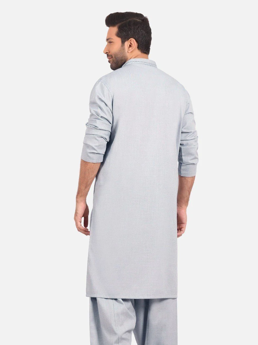 Men's Grey Shalwar Kameez - EMTKS20S-40874 - Image 4