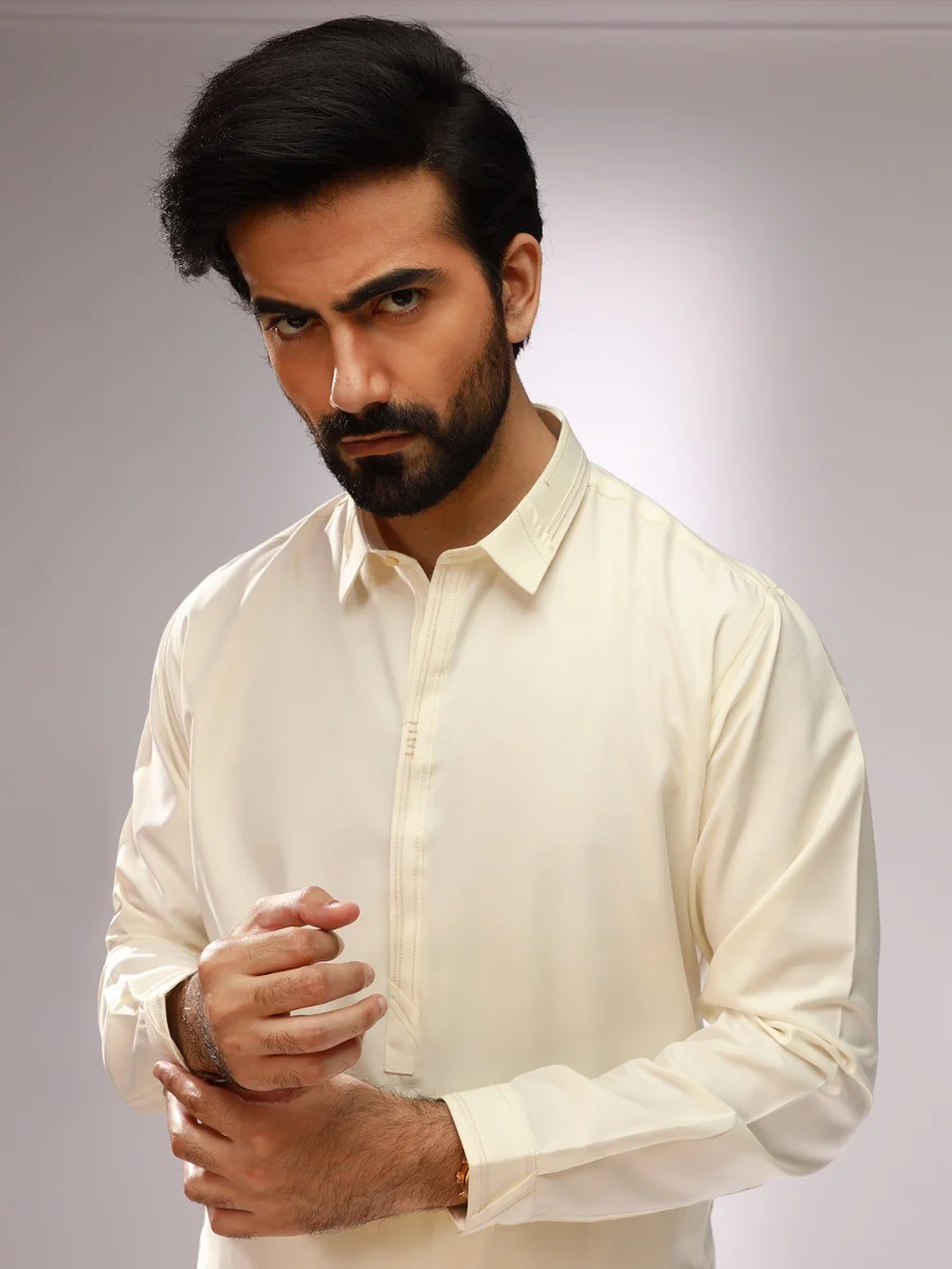 Men's Cream Shalwar Kameez - EMTKS20S-40879 - Image 3