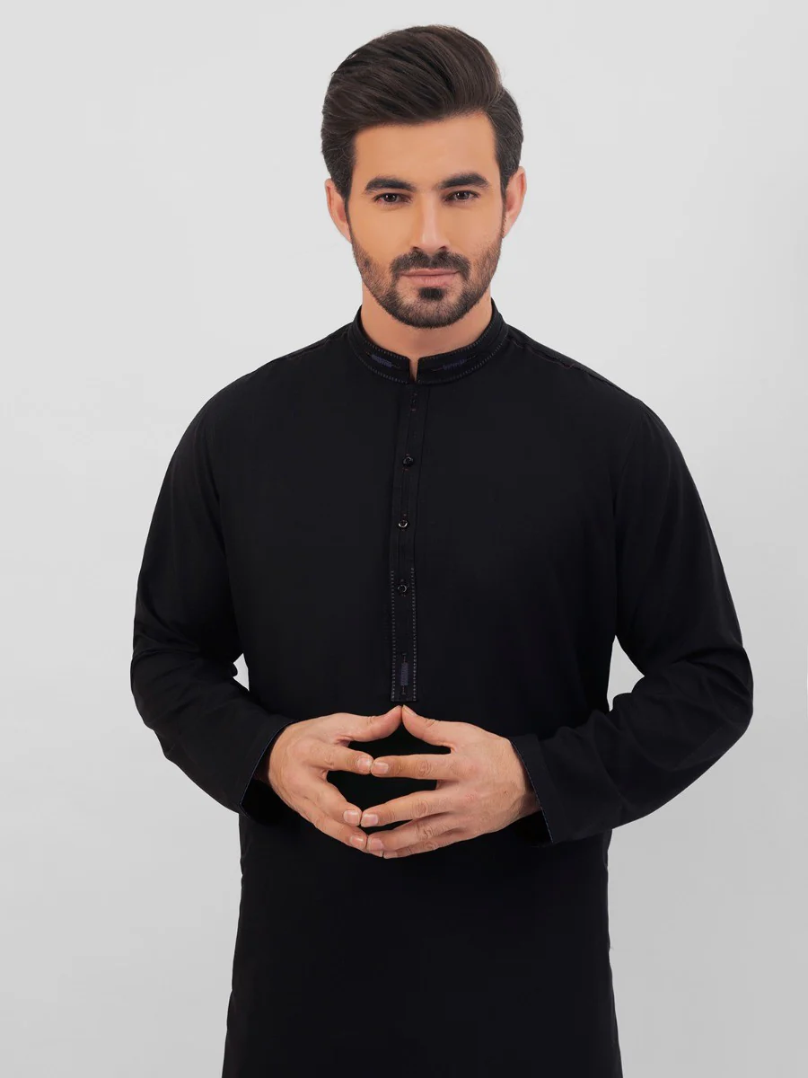 Men's Black Shalwar Kameez - EMTKS20S-40880 - Image 2