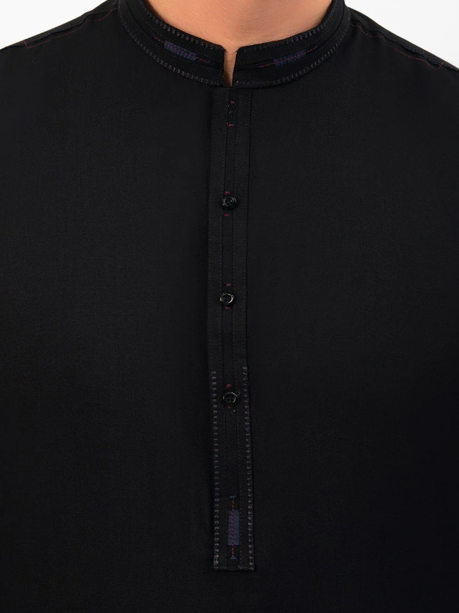 Men's Black Shalwar Kameez - EMTKS20S-40880 - Image 3