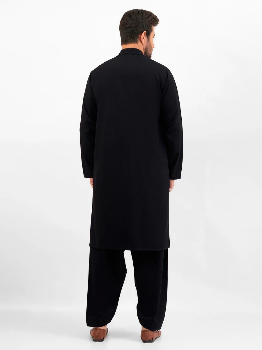 Men's Black Shalwar Kameez - EMTKS20S-40880 - Image 4