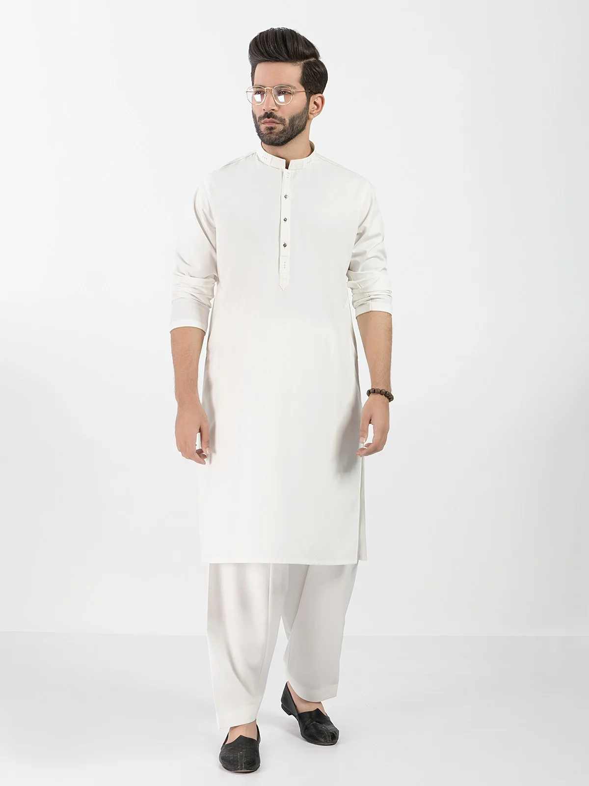 Men's Off White Shalwar Kameez - EMTKS20S-40891 - Image 2