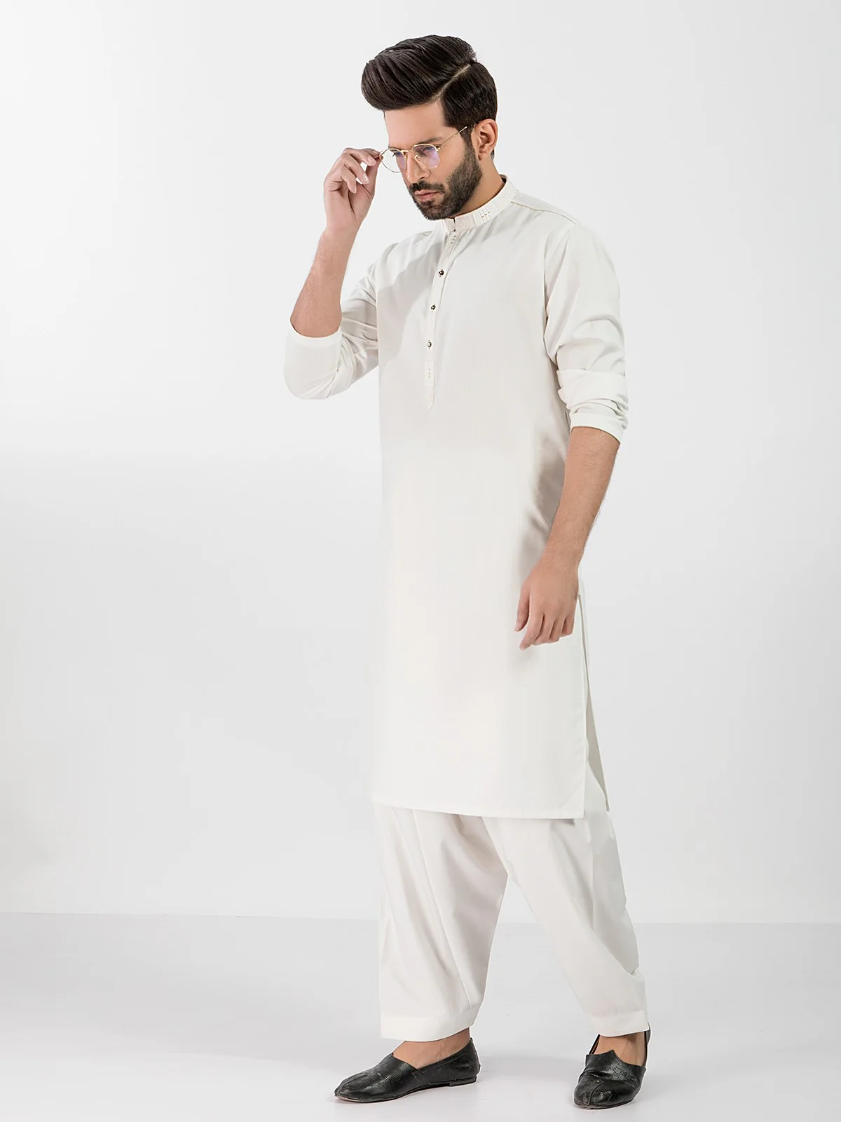 Men's Off White Shalwar Kameez - EMTKS20S-40891 - Image 3