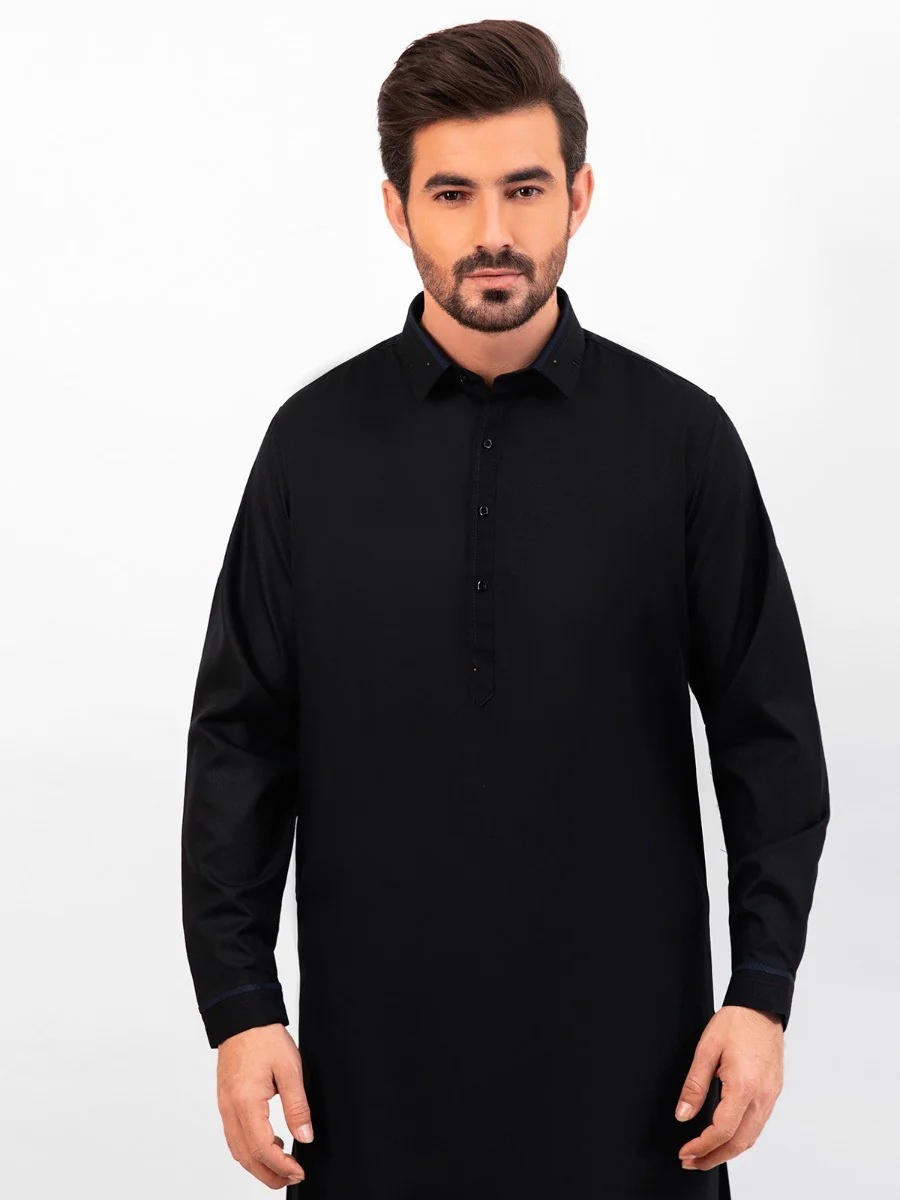 Men's Black Shalwar Kameez - EMTKS20W-40881 - Image 2