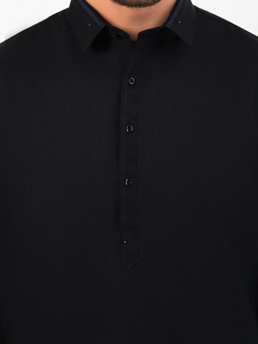 Men's Black Shalwar Kameez - EMTKS20W-40881 - Image 3