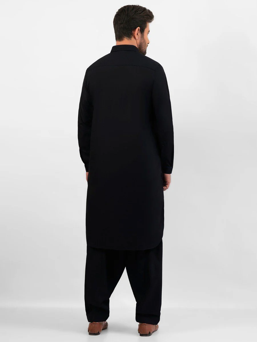 Men's Black Shalwar Kameez - EMTKS20W-40881 - Image 4