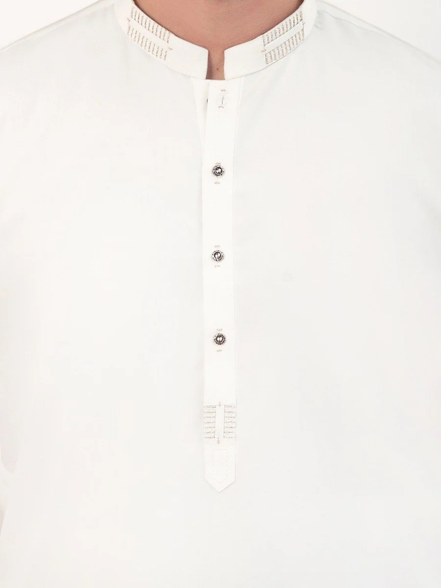 Men's Off White Shalwar Kameez - EMTKS20W-40882 - Image 2