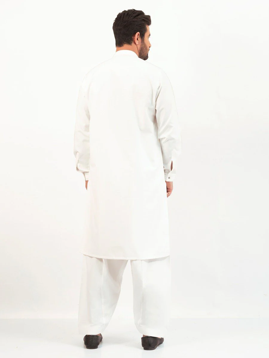 Men's Off White Shalwar Kameez - EMTKS20W-40882 - Image 3