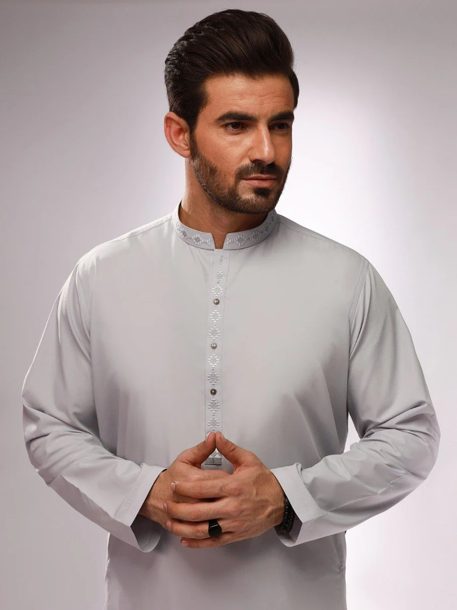 Men's Slate Blue Shalwar Kameez - EMTKS21S-40865 - Image 2