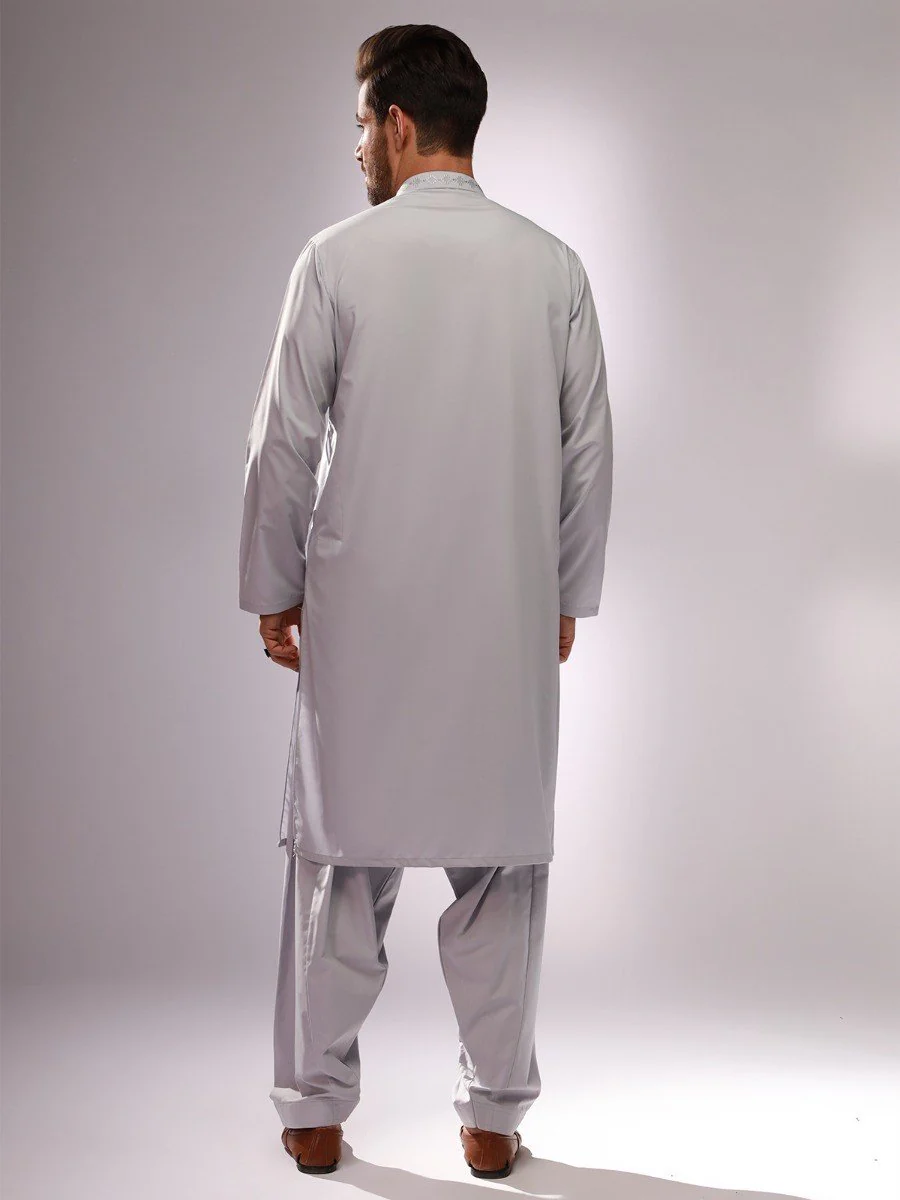 Men's Slate Blue Shalwar Kameez - EMTKS21S-40865 - Image 3