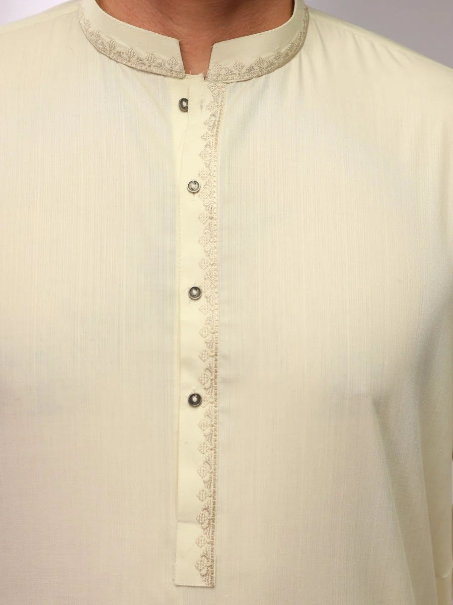 Men's Cream Shalwar Kameez - EMTKS21S-40868 - Image 2