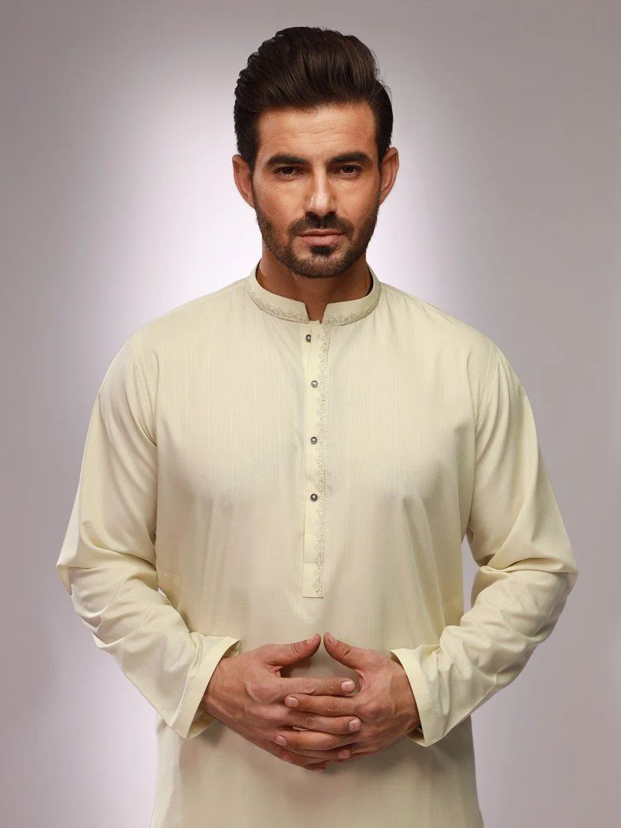 Men's Cream Shalwar Kameez - EMTKS21S-40868 - Image 3