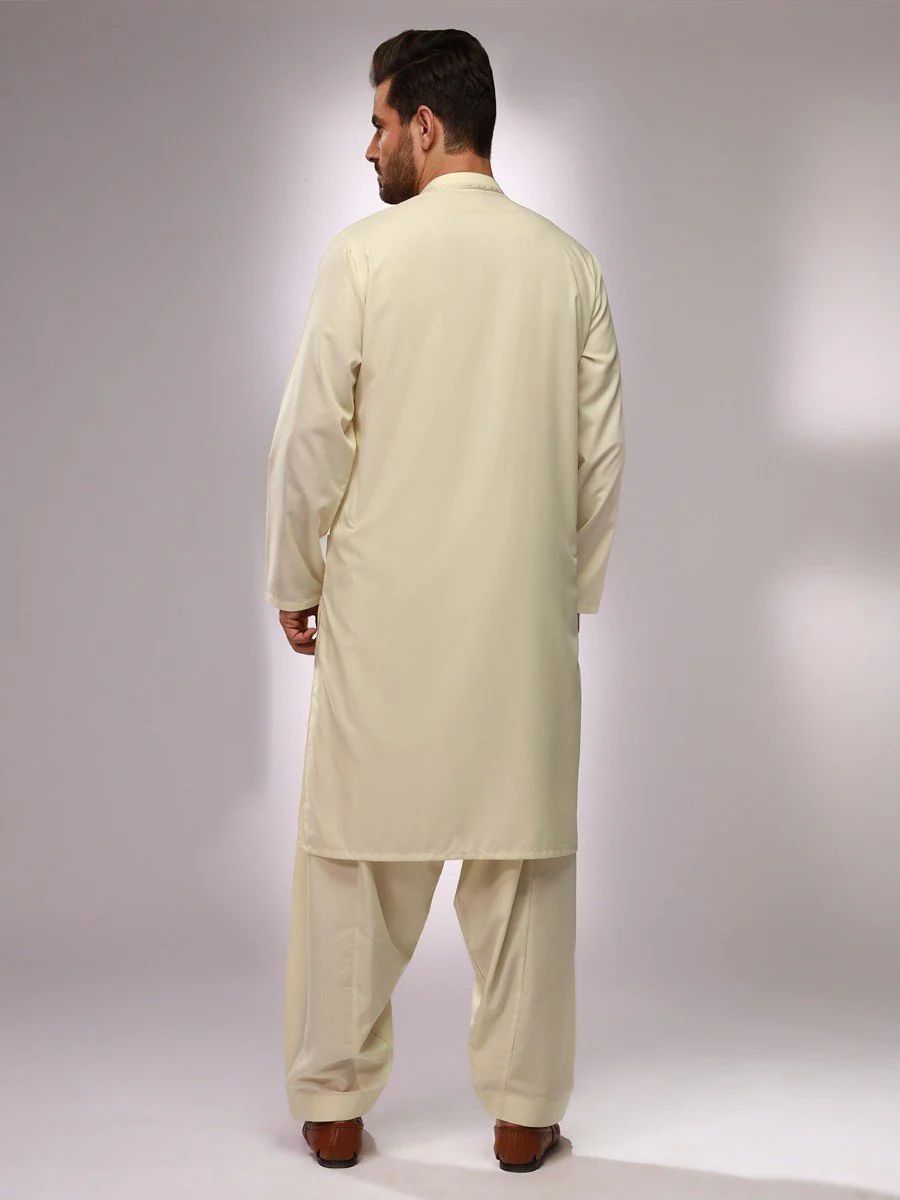 Men's Cream Shalwar Kameez - EMTKS21S-40868 - Image 4