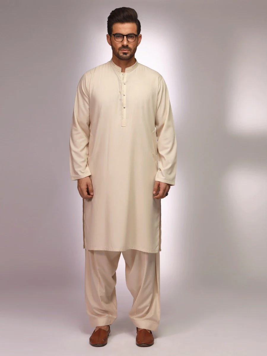 Men's Beige Shalwar Kameez - EMTKS21S-40869