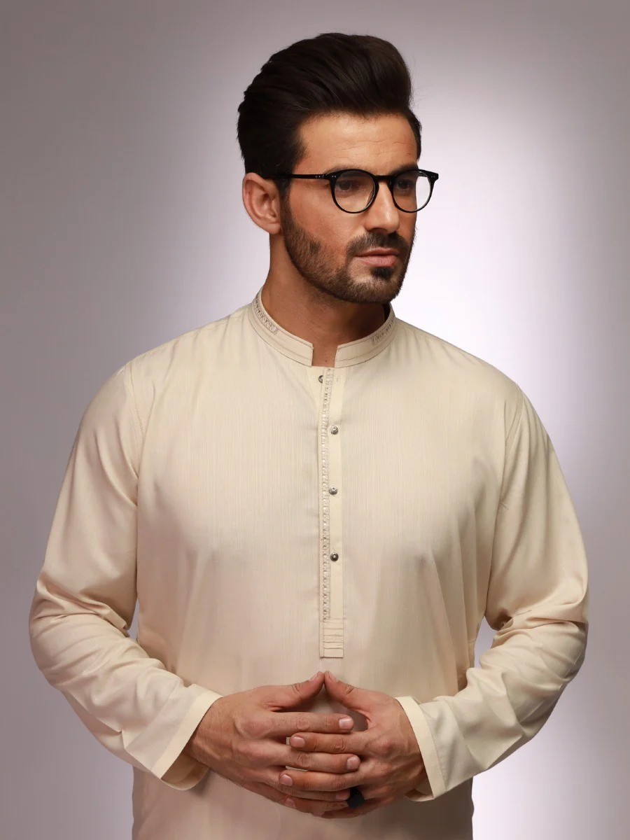 Men's Beige Shalwar Kameez - EMTKS21S-40869 - Image 2