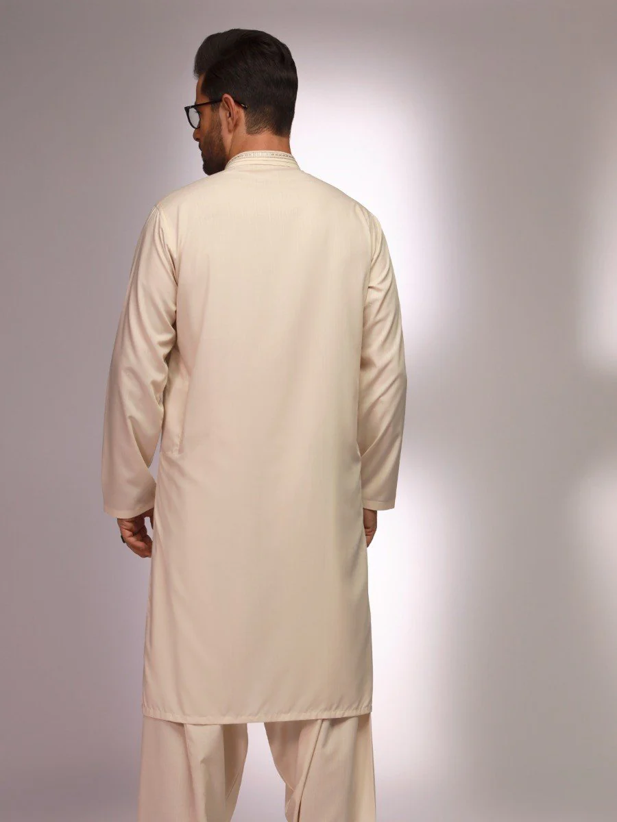 Men's Beige Shalwar Kameez - EMTKS21S-40869 - Image 4