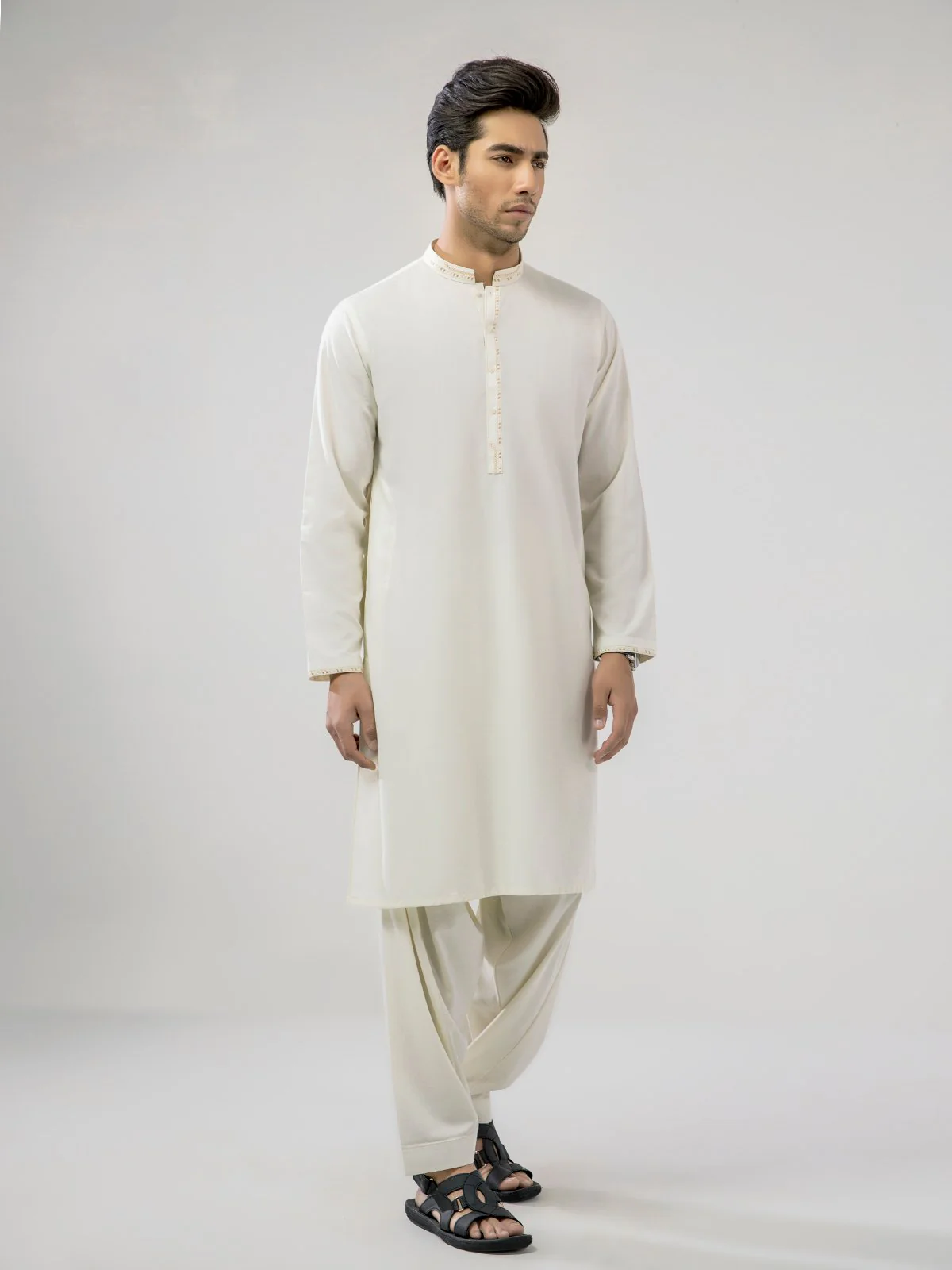 Men's Cream Shalwar Kameez - EMTKS21S-40892