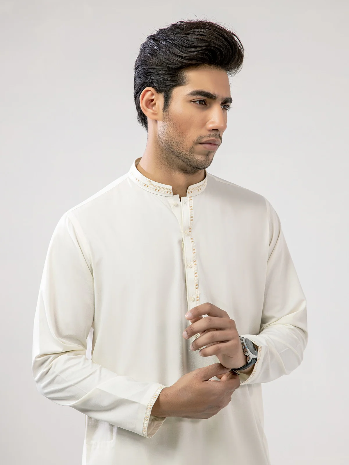 Men's Cream Shalwar Kameez - EMTKS21S-40892 - Image 2