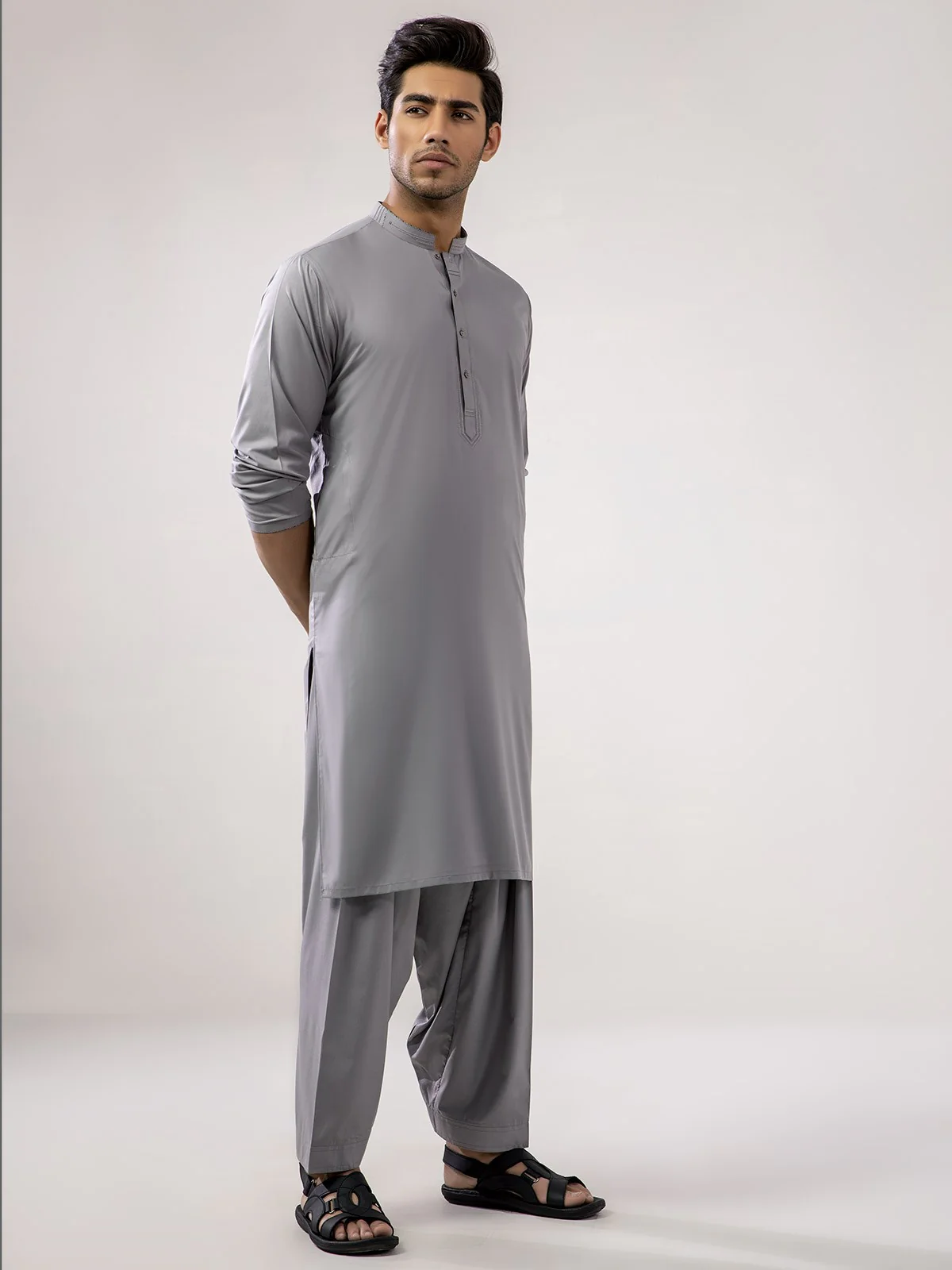 Men's Grey Shalwar Kameez - EMTKS21S-40894 - Image 2