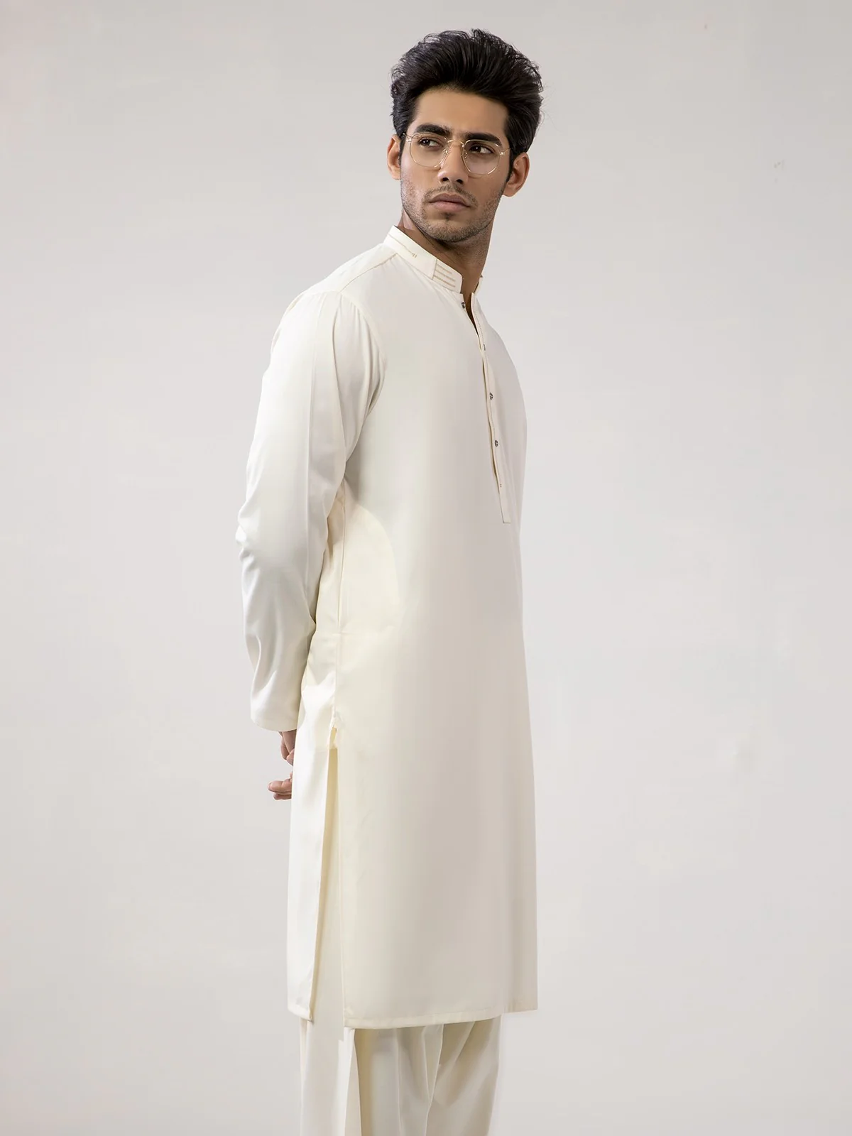 Men's Cream Shalwar Kameez - EMTKS21S-40897 - Image 2
