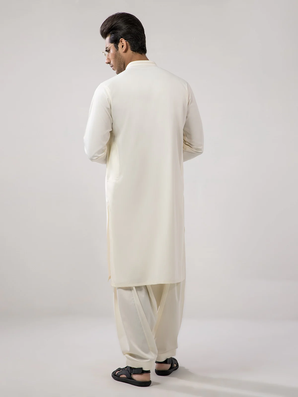 Men's Cream Shalwar Kameez - EMTKS21S-40897 - Image 3