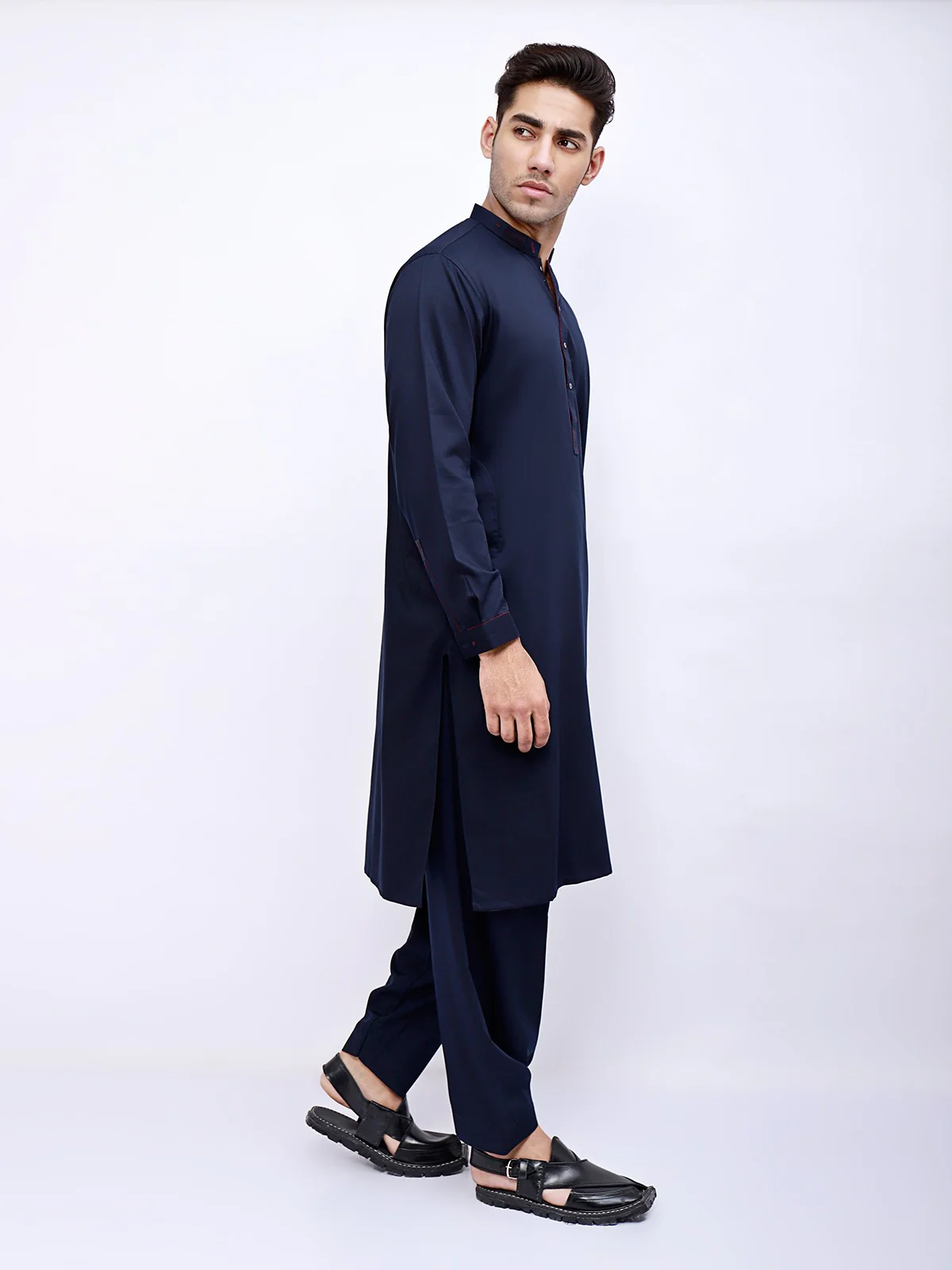 Men's Navy Blue Shalwar Kameez - EMTKS21S-40899 - Image 2