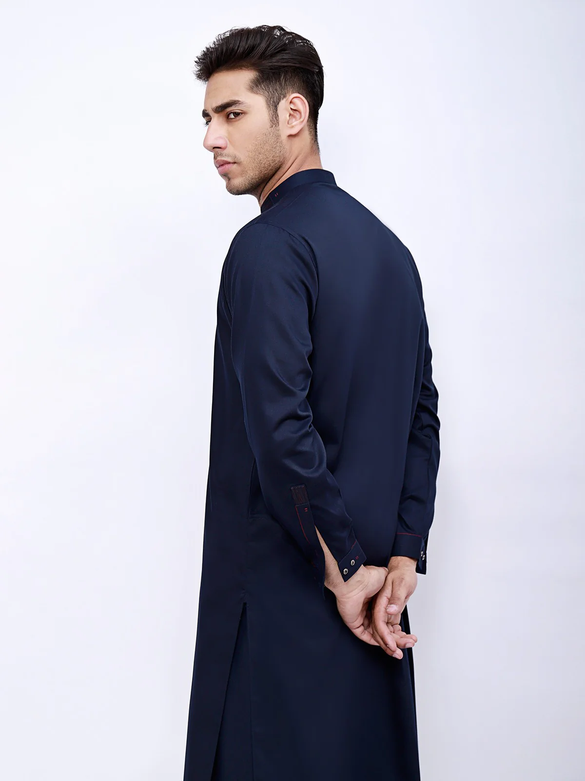 Men's Navy Blue Shalwar Kameez - EMTKS21S-40899 - Image 3